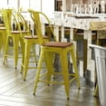 thumbnail image 2 of Flash Furniture Carly Commercial Grade 24" High Yellow Metal Indoor-Outdoor Counter Height Stool with Back with Teak Poly Resin Wood Seat, 2 of 13