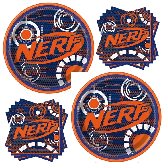 Nerf Dinner Plates and Napkins Set for 16 Guests