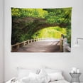 thumbnail image 1 of Forest Tapestry, Nature Boardwalk Through Green Archway Bridge Foliage Trees Sunny Summer Day, Wall Hanging for Bedroom Living Room Dorm Decor, 80W X 60L Inches, Beige Green Brown, by Ambesonne, 1 of 2