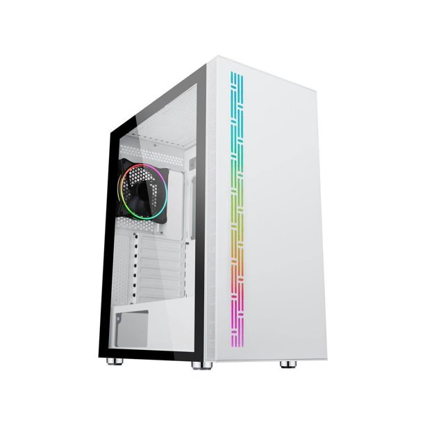 DIYPC AVVUS-W-ARGB White Steel / Tempered Glass ATX Mid Tower Computer ...