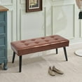 thumbnail image 7 of Foredo Waterproof PU Leather Upholstered Accent Bench, Modern Entryway Bench with Button Tufting and Solid Wood Legs, Indoor Bench for Bedroom Living Room, Brown, 7 of 7