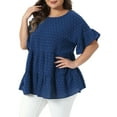 thumbnail image 4 of Agnes Orinda Women's Plus Size Easter Tops Swiss Dots Back Tie Crew Neck Ruffle Short Sleeve Tiered Hem Summer Casual Blouses 3X Dark Blue, 4 of 6