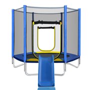 7ft Round Trampoline for Kids with Safety Enclosure Net, Slide and Ladder Garden Recreational Trampoline