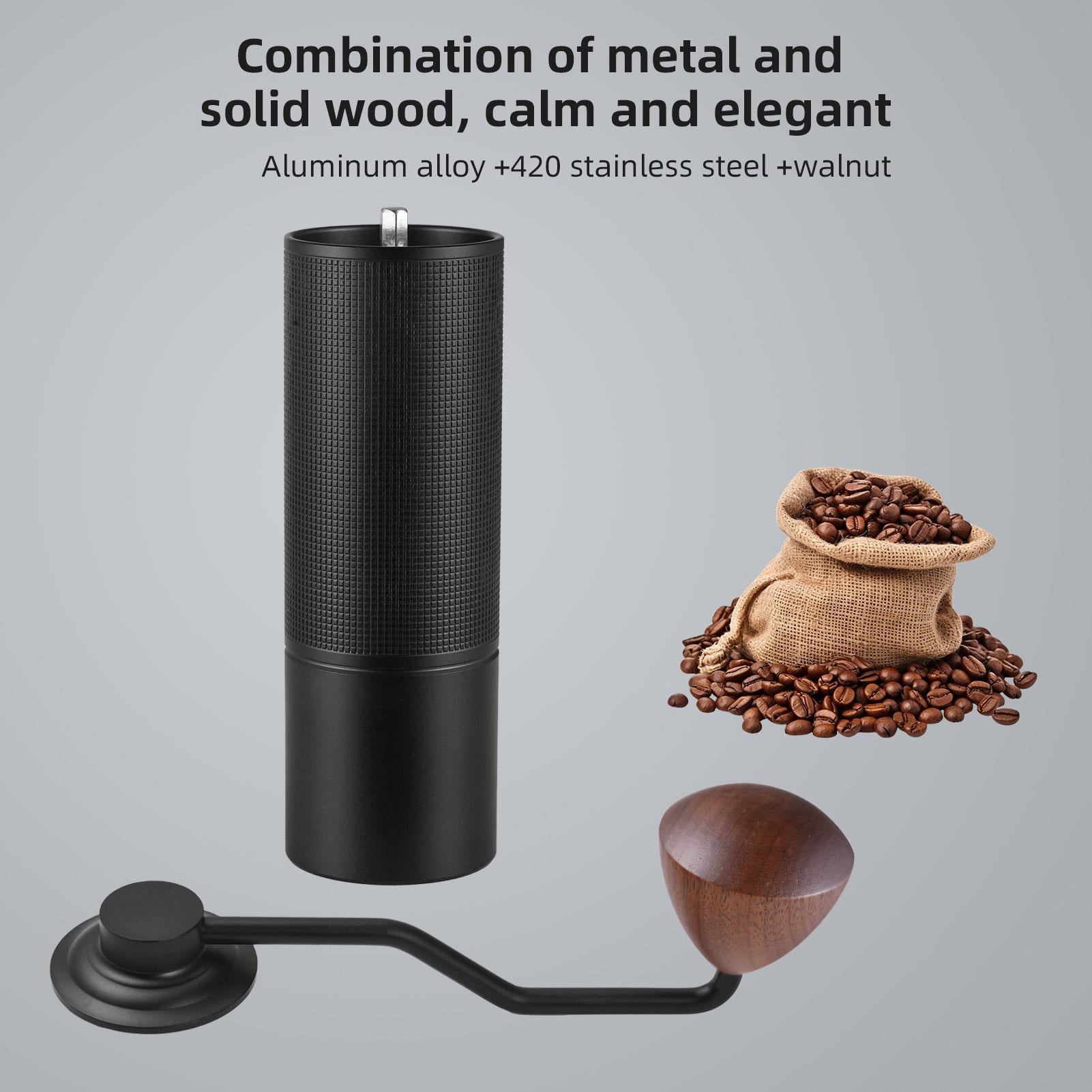Suodoka 5‑Core Stainless Steel Manual Coffee Grinder with Ergonomic Wood Crank, 24‑Gear Digital Adjustment, 25g Powder Bin, Aluminum Alloy Body, Portable & Durable