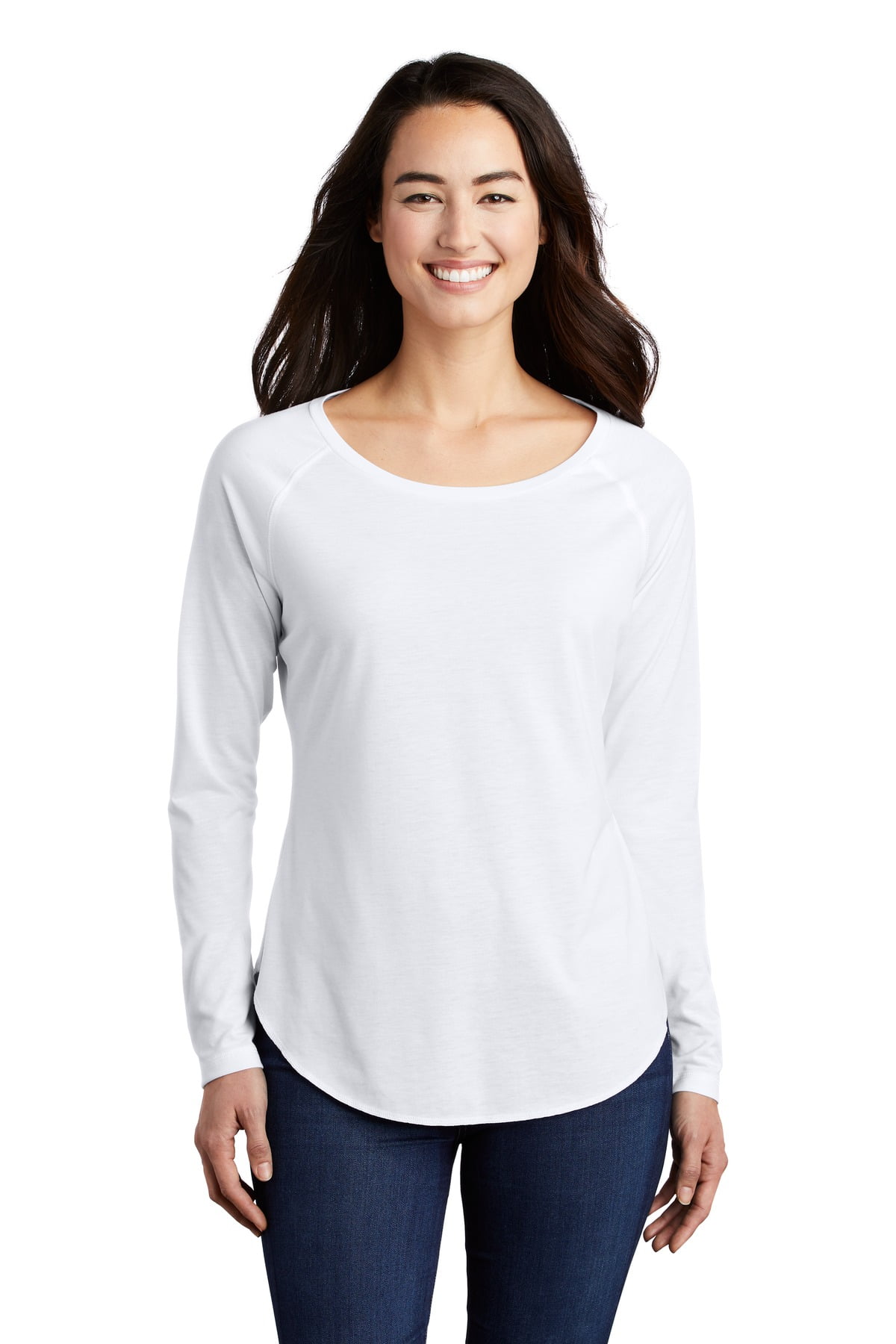 Sport Tek Adult Female Women Plain Long Sleeves T-Shirt White Triad So ...