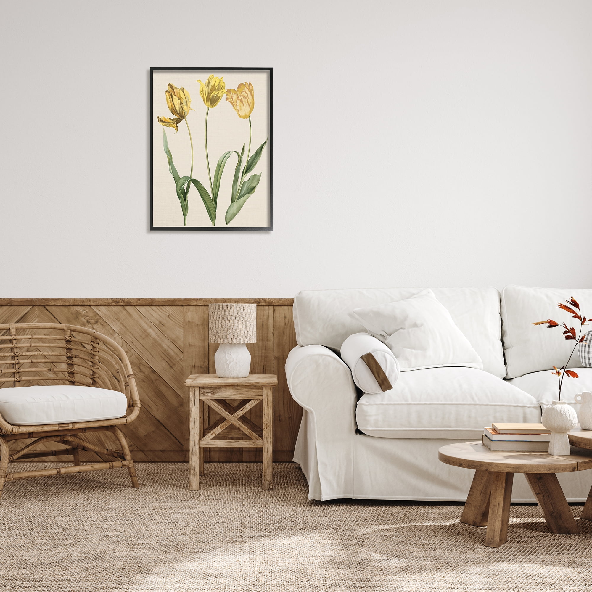 Stupell Industries Three Tulip Sprigs Botanical & Floral Painting Black Framed Art Print Wall Art, 24 x 30