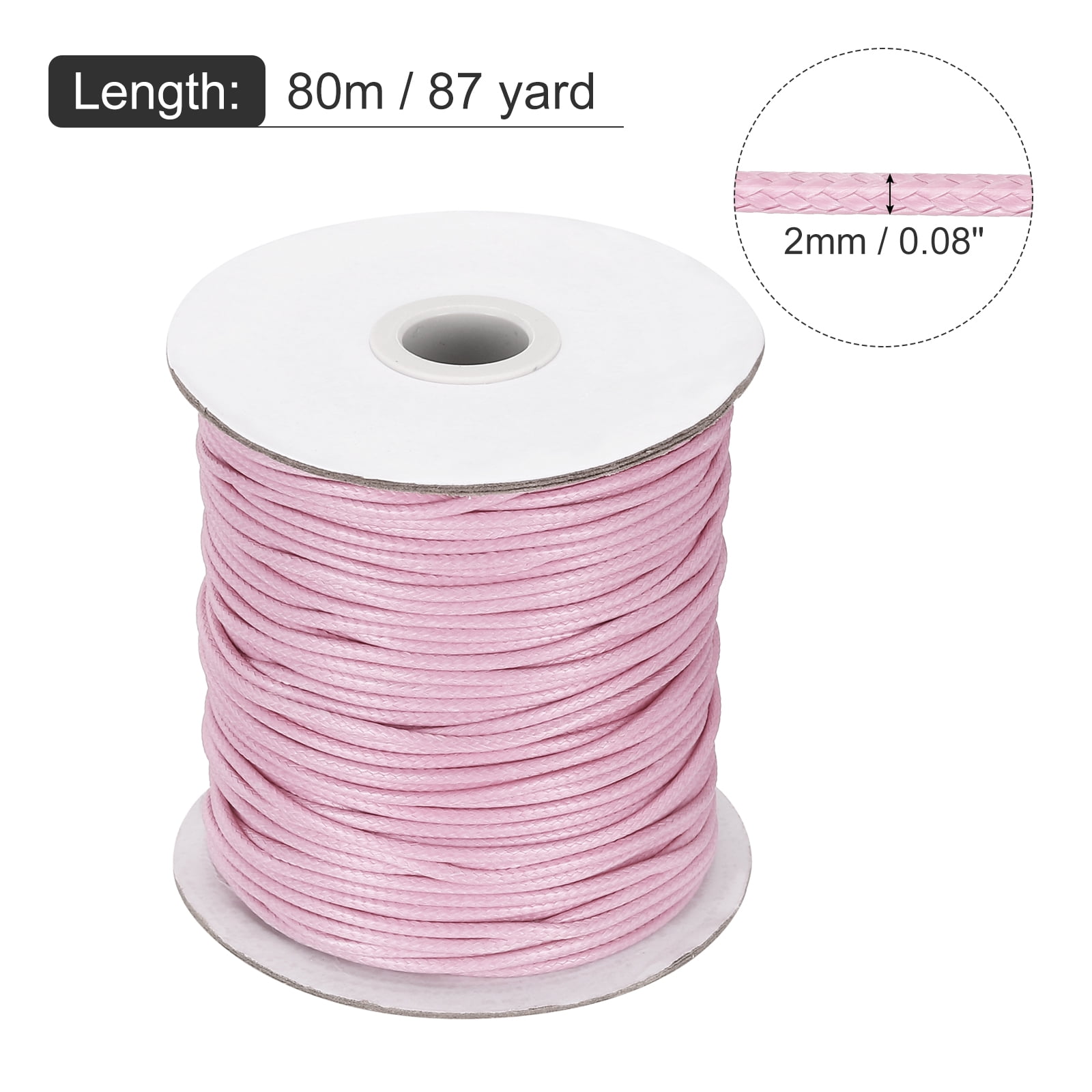 Waxed Cord 2mm Waxed Thread 87 Yard Wax String Leather Cord for Bracelet Making, Necklaces, Beading, Jewelry Making and DIY Crafts(Light Pink)
