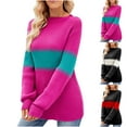 thumbnail image 5 of Lovskoo 2024 Sweaters for Women Long Sleeve Casual Stripe Round Neck Sweater Color Block Tunic Top White, 5 of 5