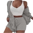 thumbnail image 4 of Brnmxoke Woman Fleece Pajama Set Sherpa Winter 3 Piece Crop Top Shorts Loungewear Sets Slouchy Plus Size Sleep Outfit Gray,XXXL, 4 of 6