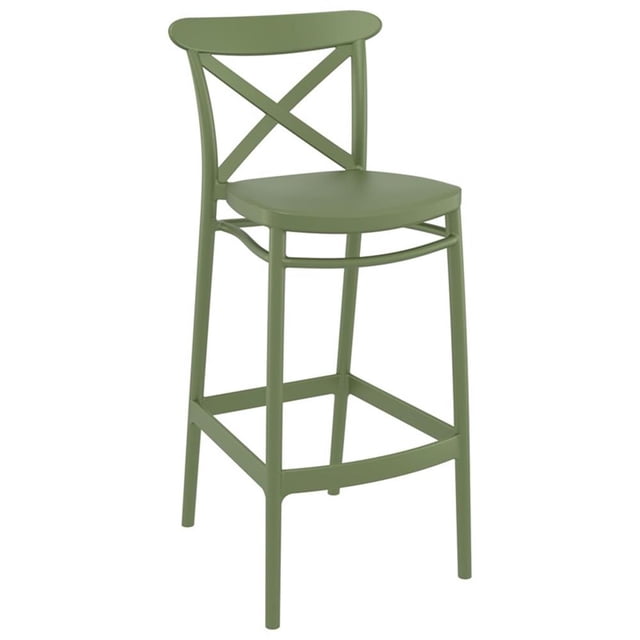 Compamia Cross Tabouret de Bar Contemporain en Résine pour Intérieur et Extérieur - Ensemble de 1, Vert Olive