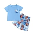 thumbnail image 2 of YWDJ Toddler Kids Baby Boys Fashion Cute Short Sleeve Tree Print Casual Pocket Shorts Suit Blue 2-3Years, 2 of 9