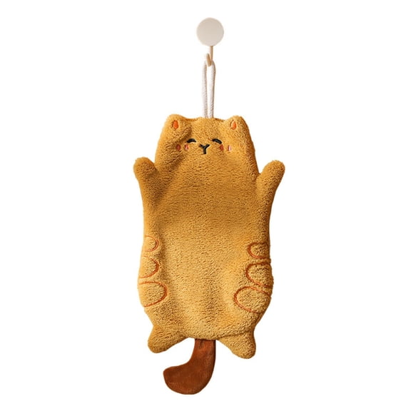 Huzdenx Cute Cat Shaped Hanging Hand Towel, Thick Coral Fleece Absorbent Wash Cloths for Kitchen & Bathroom Home Decor