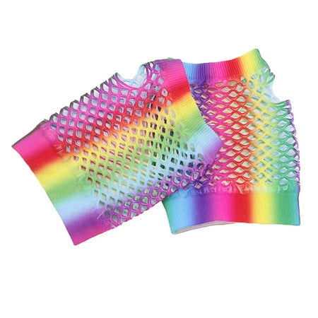 

1 Pair Colorful Short Fishing Net Glove Mesh Gloves for Women Men (Colorful)