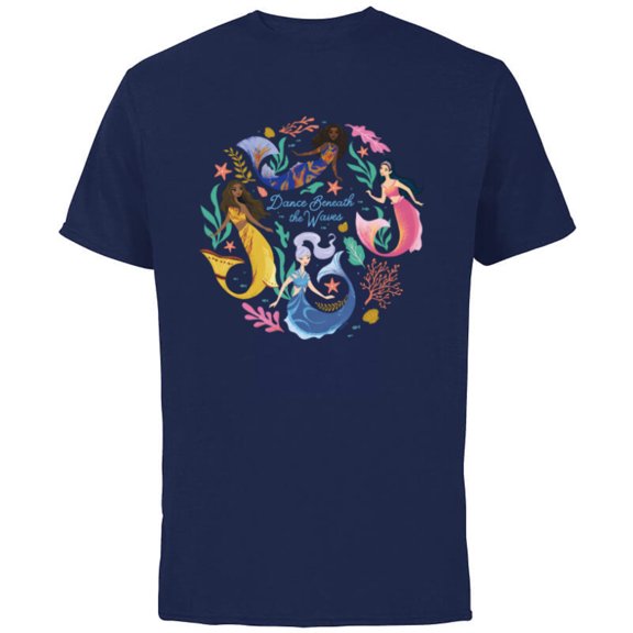 Disney The Little Mermaid Dance Beneath the Waves - Short Sleeve Cotton T-Shirt for Adults - Customized-Navy