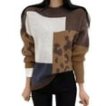 thumbnail image 2 of Women'S Fall Winter Long Sleeve Round Neck Pullover Sweater Leopard Print Colorblock Knitted Top White One size, 2 of 10