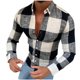 thumbnail image 2 of Blusa y camisa de manga larga con cuello vuelto para hombre, estilo informal, a la moda, con estampado de celosía y botones, con bolsillo tipo cárdigan, blusa de manga larga con cuello vuelto, blusa d, 2 of 6