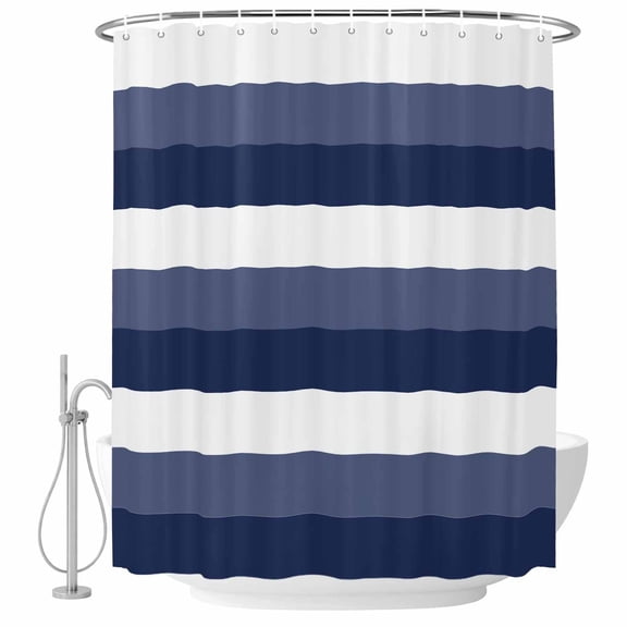 Navy Blue Stripe Fabric Shower Curtain Striped Washable Shower Curtains for Bathroom, Waterproof Bath Curtain with Hooks Home Decor 36x72in