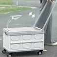 thumbnail image 2 of Rolling Crate Cart with Wheels, RLUETIME Collapsible Rolling Storage Bin with Wooden Cover, Foldable Utility Cart with Wheels for Picnic Camp Outdoor , 55L，White&Gray, 2 of 9