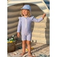 thumbnail image 4 of BemeyourBBs Toddler Baby Girl One Piece Swimsuit Kids Newborn Infant Bathing Suit Long Sleeve Striped Rash Guard Half Zipper Swimwear Sunhat Set UPF 50+, 4 of 9