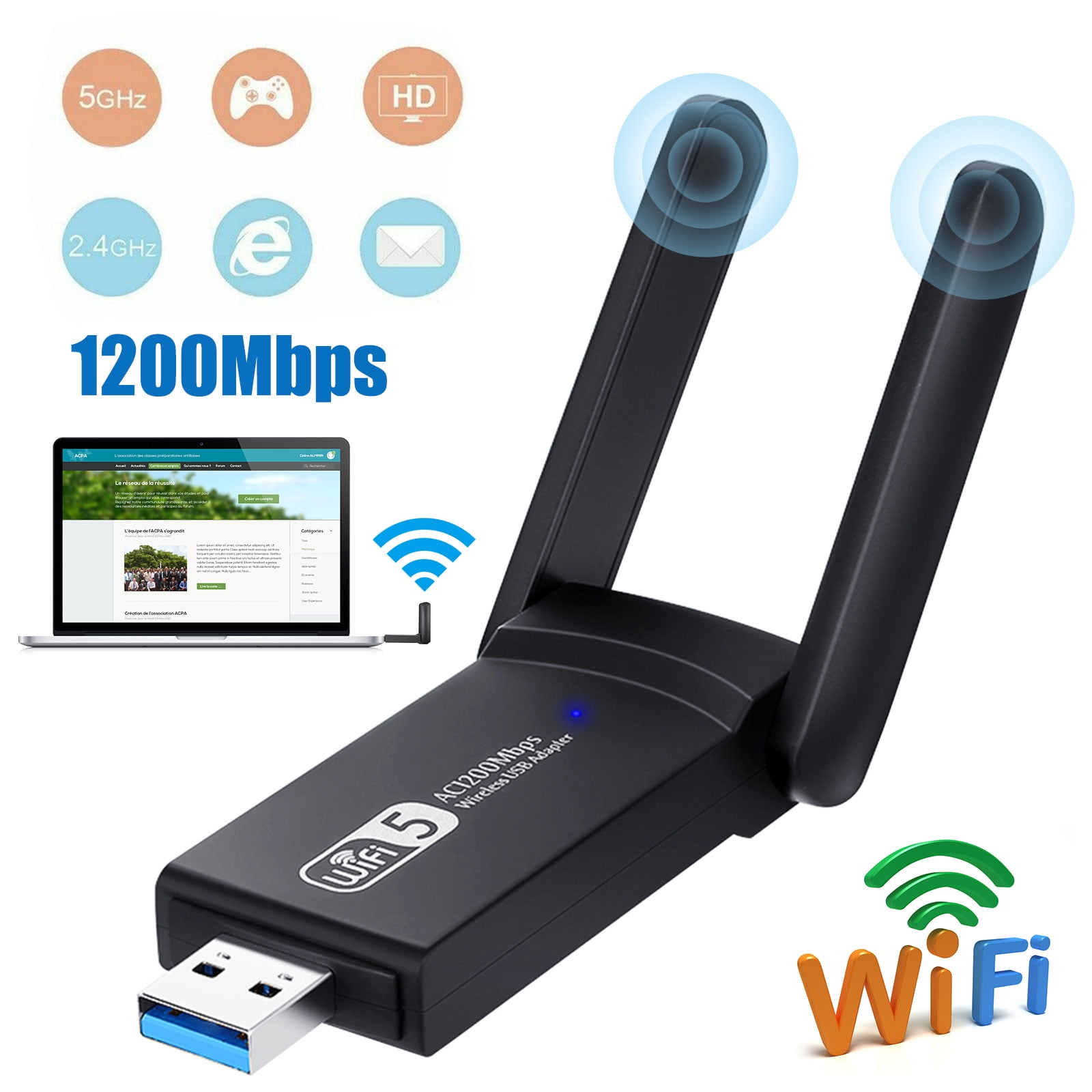 EEEkit 1200Mbps Long Range USB WiFi Adapter for PC, Desktop, Laptop of