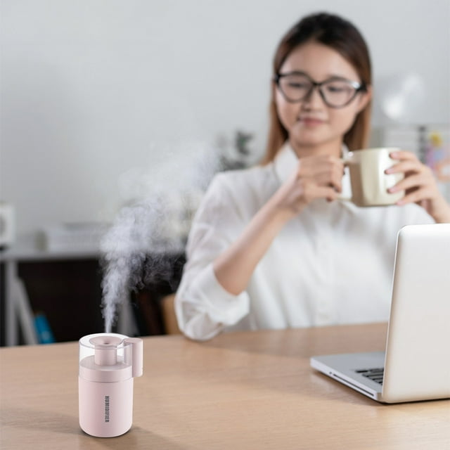 Multifunctional Humidifier in Multi Color Change, Desktop Decoration with Night Light, Gentle Mist Technology, Portable Built-In Battery and USB Charging Humidifier for Sleep Work Study (Pink)