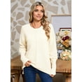 thumbnail image 5 of Women'S Fall Fashion Crew Neck Ribbed Knit Pullover Sweater Loose Side Split Batwing Long Sleeve Sweaters Cream White S, 5 of 9