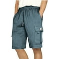 thumbnail image 2 of Eryao Fleece Cargo Shorts for Men Lightweight Elastic Drawstring Waist Short Pants Summer Casual Athletic Shorts with Pockets,Navy,L, 2 of 7