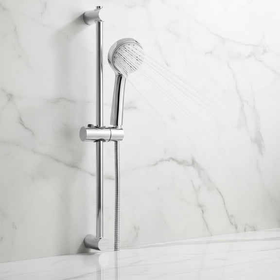 Shower Slide Bar Combo, Adjustable Slide Bar with Round Handheld Shower Head and Stainless Steel Hose, Wall Mounted, Chrome Finish