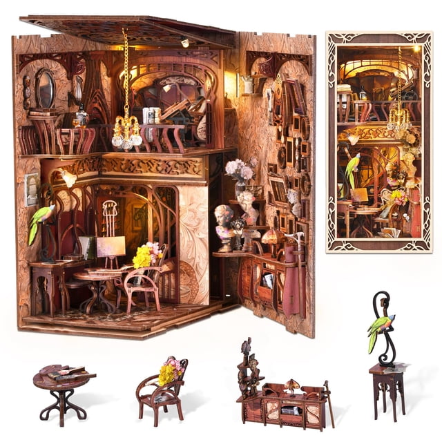 Kit de rincón para libros DIY CCCDF para el día del pintor al anochecer con luz LED