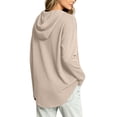 thumbnail image 5 of Tqcoqu Women's Waffle Knit Henley Button Hoodie,Drawstring V Neck Drop Shoulder Long Sleeve Casual Pullover Tops,Beige Women's S-XXL, 5 of 7