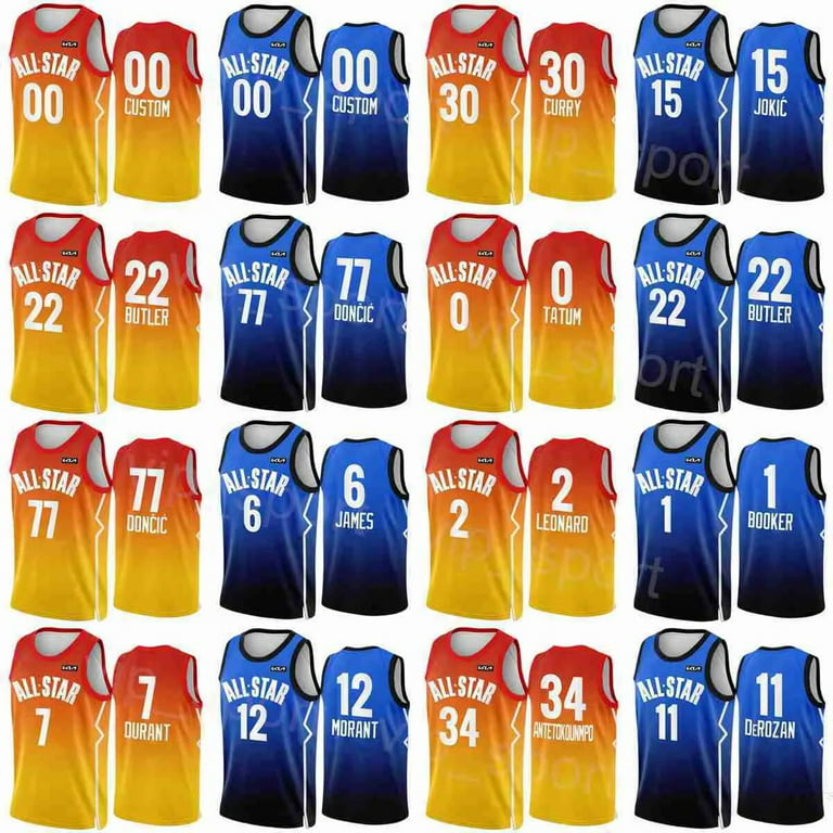NBA-Printed 2023 All-Star Conference Basketball Jerseys LeBron James 6  Nikola 15 Davis 3 Zion 1 Andrew Wiggins 22 Lauri Markkanen 24 Gold Yellow 