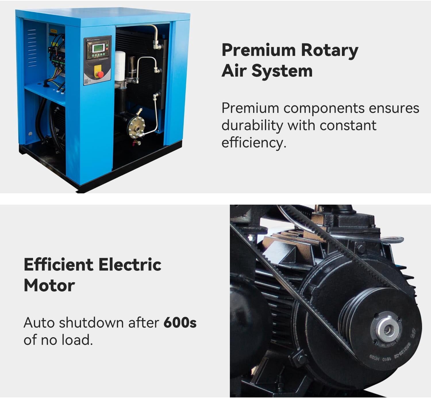 HPDMC 20HP 15KW Industrial Rotary Screw Air Compressor, 81 CFM @ 125 PSI, 230V 3-Phase Stationary Compressed Air System with Intelligent Microprocessor Control