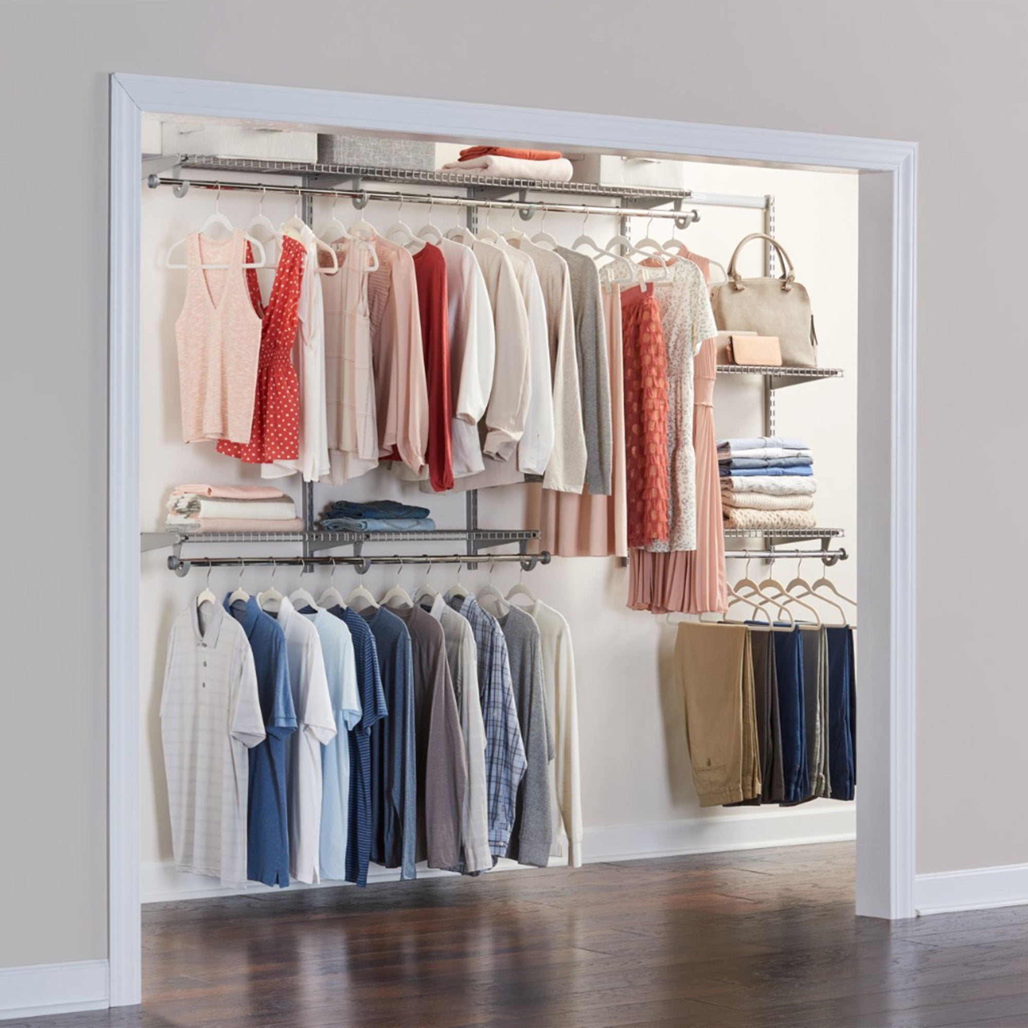 We mounted Rubbermaid FastTrack in cement walls. Works like a charm!   Custom closet solutions, Custom closet organization, No closet solutions