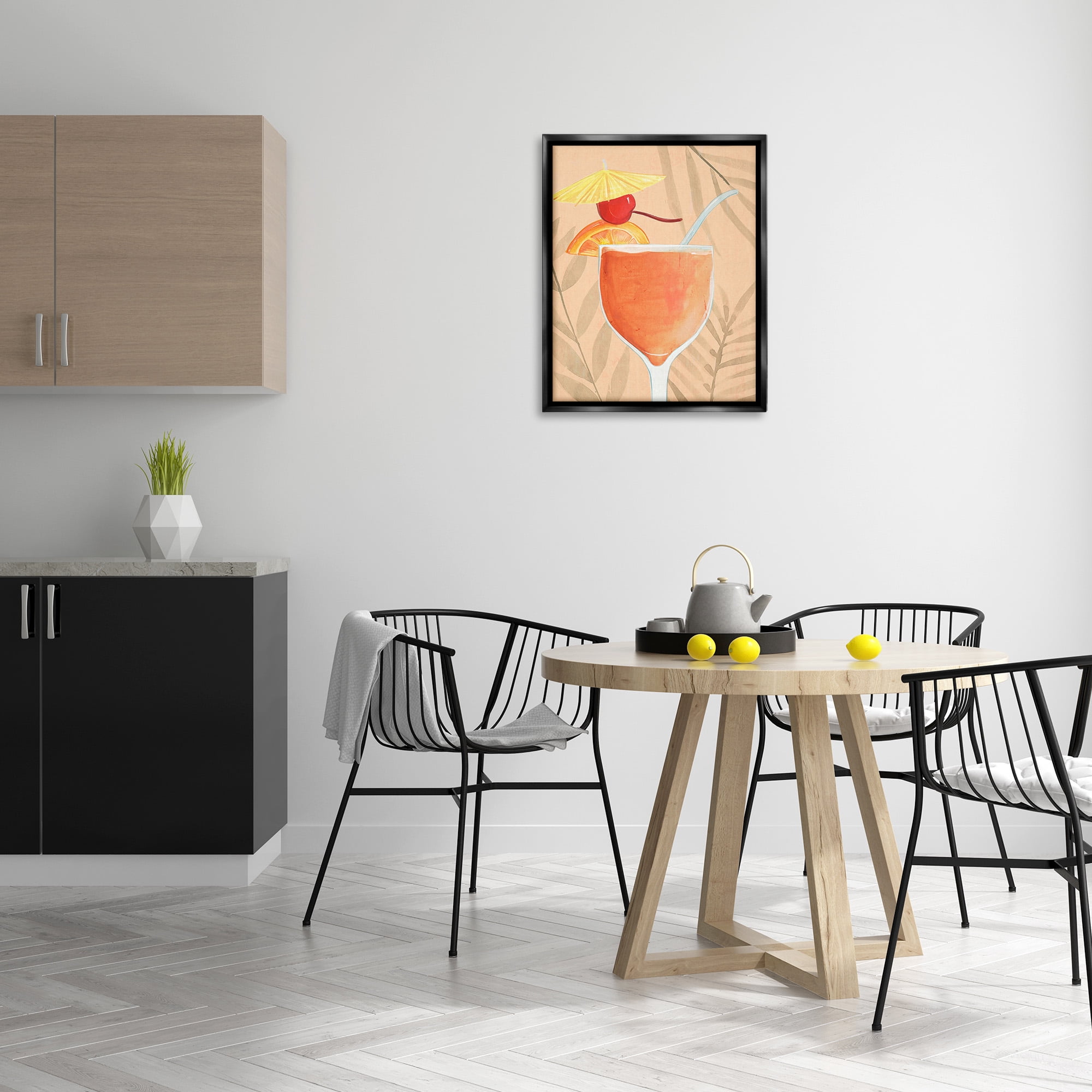 Stupell Industries Tropical Cocktail with Fruit Food & Beverage Painting Black Floater Framed Canvas Art Print Wall Art, 25 x 31