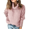 thumbnail image 1 of Pull à Manches Longues Côtelé Tricoté pour Femmes, Col Haut, Décontracté, Ample, 1 of 2