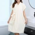 thumbnail image 2 of Womens Towel Robes Short Sleeve Bathrobe Tie Front Spa Shower Absorbent Towels Home Gown Robes for Lady Beige One Size, 2 of 4