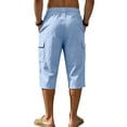 thumbnail image 5 of cfhntfmh Mens Capri Pants Casual Lightweight Elastic Waist Cargos Drawstring Beach Yoga Pants with Pockets (Light Blue,3X-Large), 5 of 7
