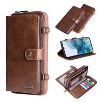 Allytech Compatible with Samsung Galaxy S20 FE Wallet Case 15 Card Holder Magnetic Detachable Flip PU Leather Cover Stand Feature Multi-Function Protective Case for S20 FE 5G, Brown