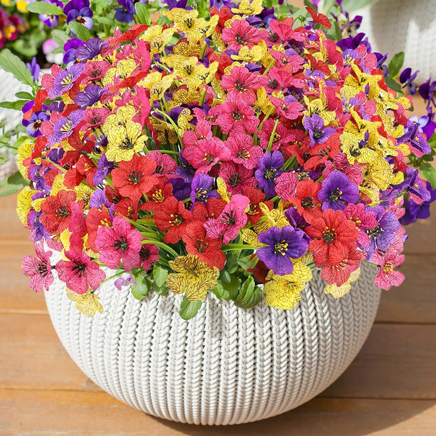 16 Bundles Blue Spring Artificial Flowers for Outdoors Fake Spring Flowers Faux Flowers for Planters Garden Window Box