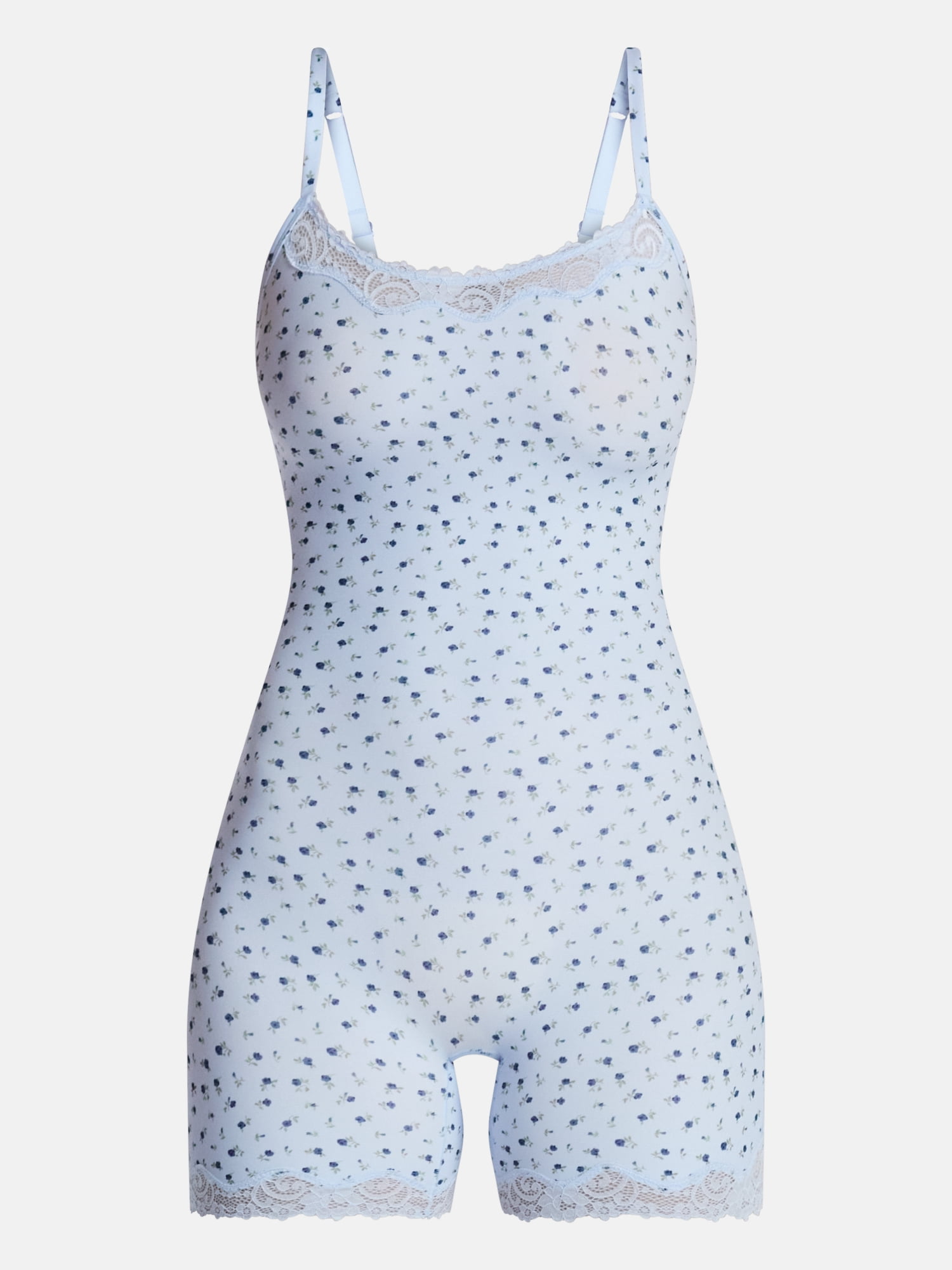 No Boundaries Fit Stretch Lace Trim Scoop Neck Romper, Women's XS-XXXL