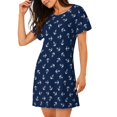 thumbnail image 2 of Fotbe Nautical Themed Simple Anchors Bata de Dormir para Mujer con Estampado, Camisón de Algodón de Manga Corta, Ropa de Dormir Casual, 2 of 6