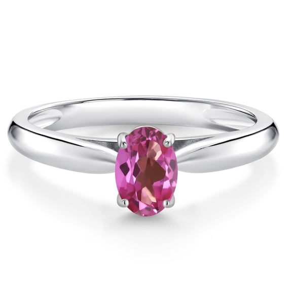 Gem Stone King 0.50 Ct Oval Pink Mystic Topaz 10K White Gold Solitaire Engagement Ring