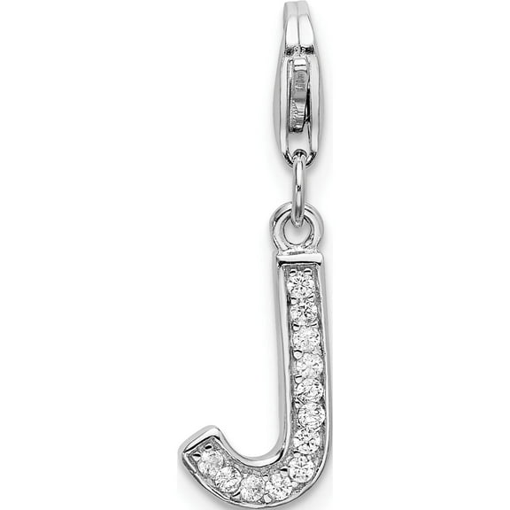 Sterling Silver Amore La Vita Rhodium-Plated Cz Letter J Initial Charm (11 X 8) Made In China qcc105j