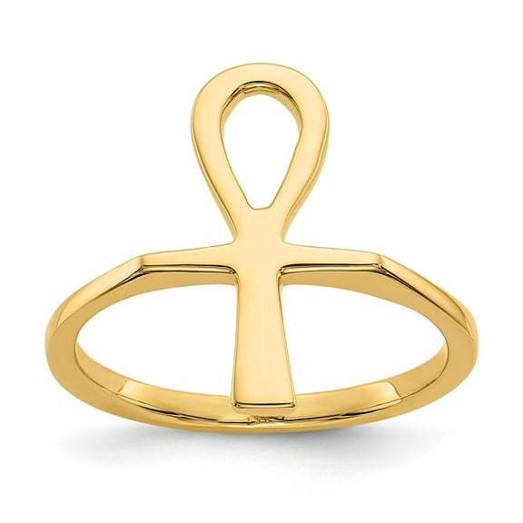 Real 14kt Yellow Gold Polished Ankh Egyptian Cross Ring Size: 6; for Adults and Teens; for Women and Men