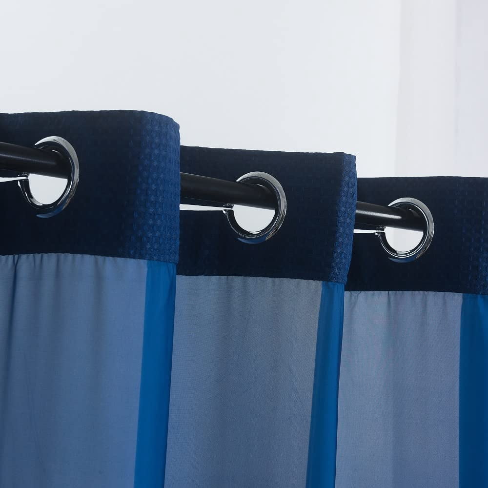 WPM No Hooks Required Navy Blue Shower Curtain with Snap-in Liner Waffle Weave Design, Hotel Style Waterproof & Washable, Mesh top Window Easy Snaphook Navy Blue Bathroom 72 inch wide x 86 inch long
