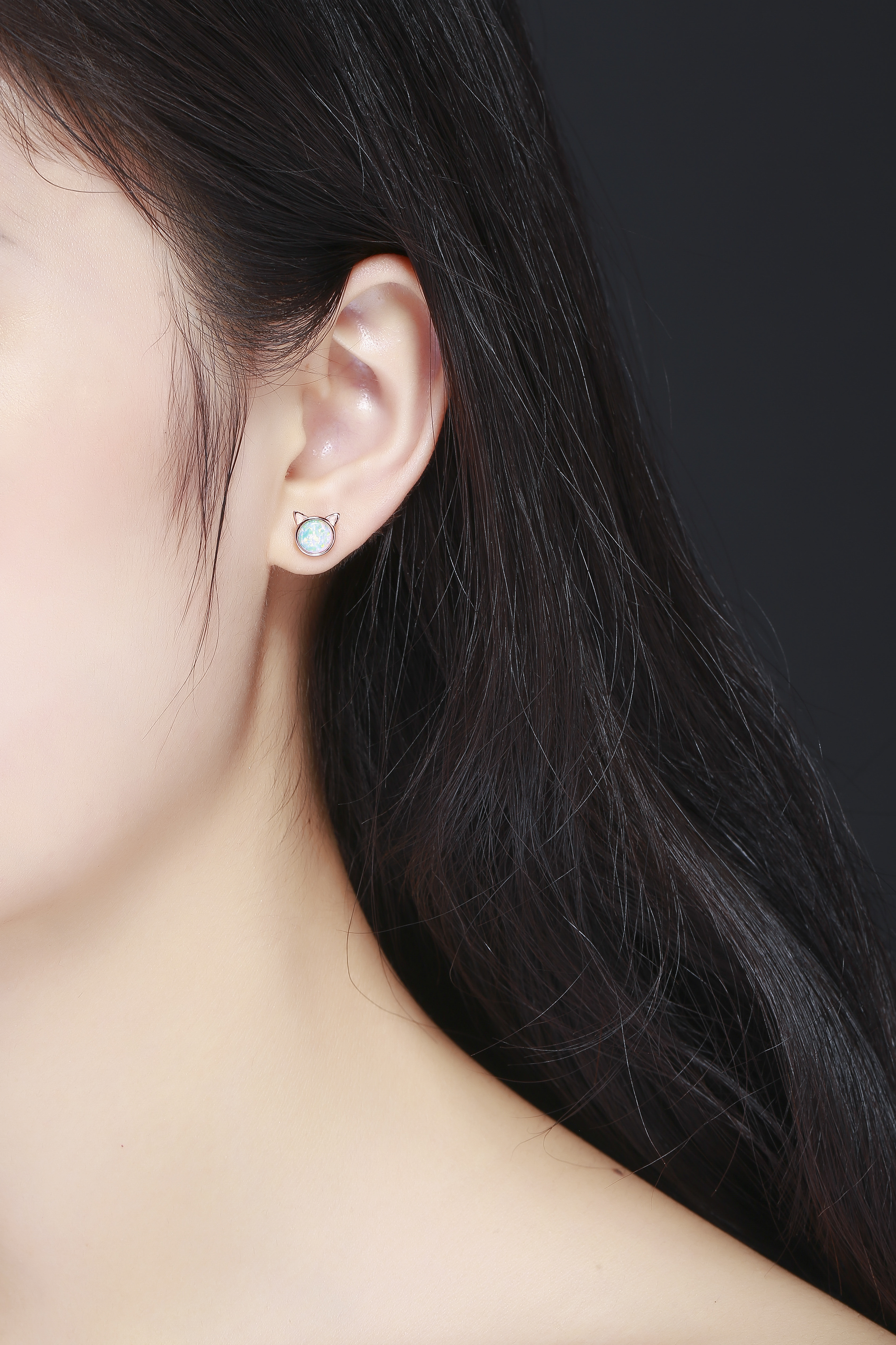 Cuoka Cat Earrings 925 Sterling Silver Opal Stud Earrings Valentines Day Gifts for Wife Women Mom 18K Rose Gold Plated Hypoallergenic Birthday Jewelry for Sensitive Ears