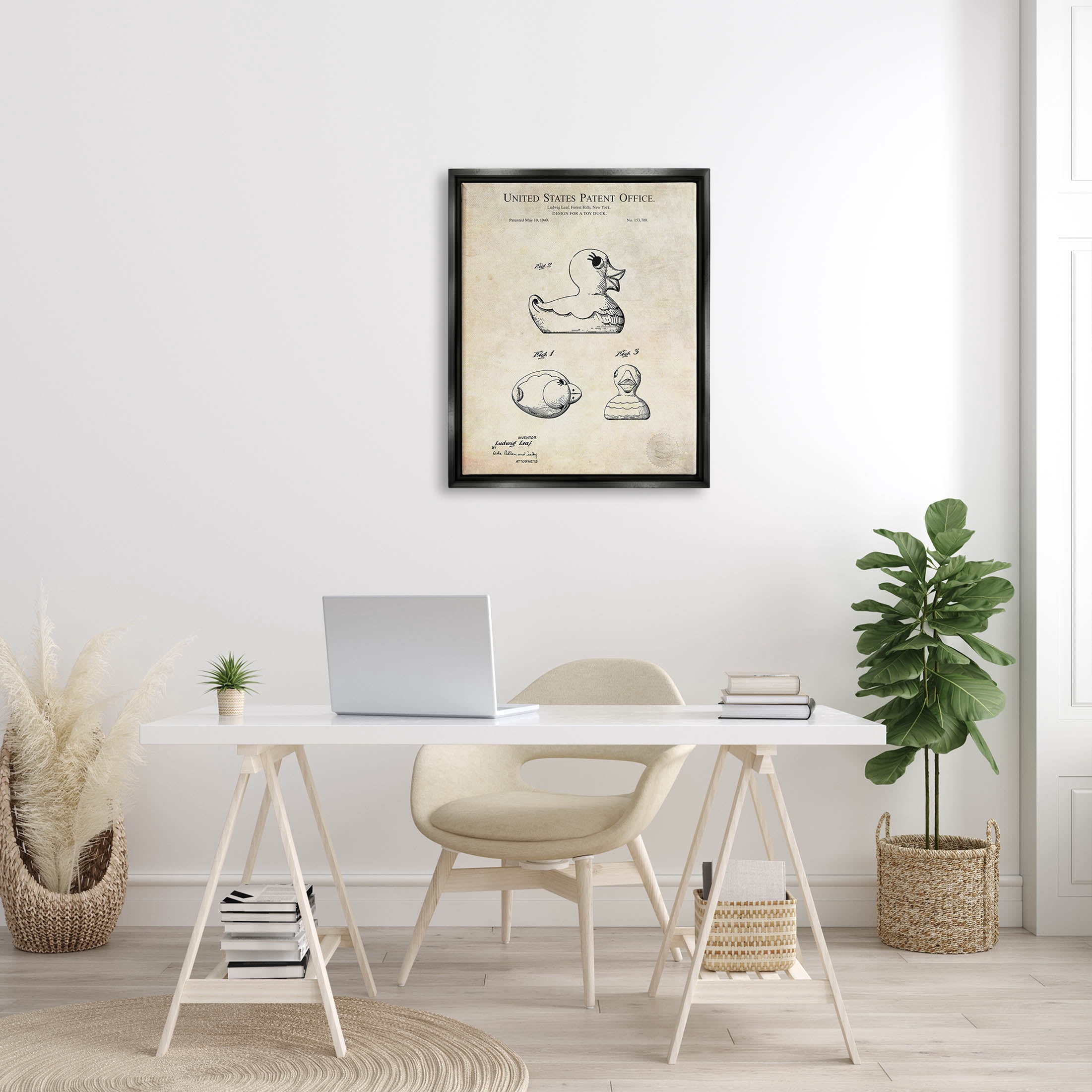 Stupell Industries Vintage Toy Duck Diagram Graphic Art Jet Black Floating Framed Canvas Print Wall Art, Design by Karl Hronek