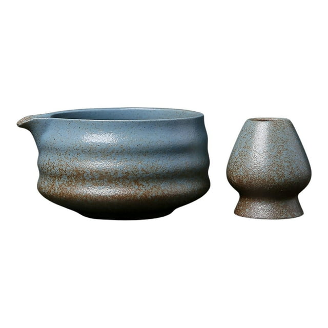 Ceremonial Matcha Bowl con soporte para el bateador Matcha Batchisk Stand Glazed Handmaded para Matcha Latte Family Gifts Amantes de té Amantes de té Azul