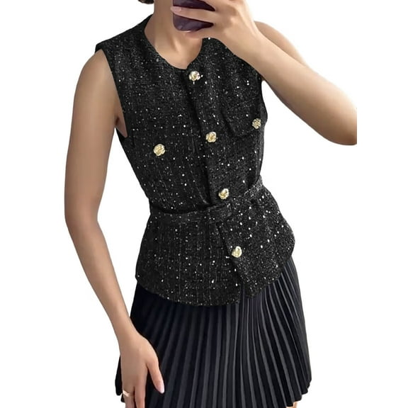 Women'S 2025 Summer Tank Tops Y2K Long Sleeveless Fashion Fully Lined Elegant Casual Black L