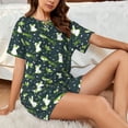 thumbnail image 4 of Fotbe Green Frogs Conjunto de Pijama Estampado para Mujer, 2 Piezas, Ropa de Dormir con Camiseta de Manga Corta y Shorts Suaves-Small, 4 of 6